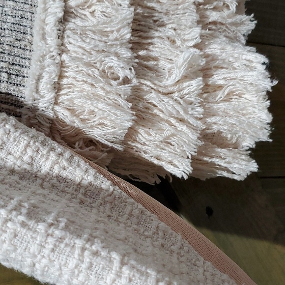 REBECCA TAYLOR PINK TWEED BLAZER WOOL LEATHER BLEND  FRINGE POWDER PINK - Picture 5 of 9